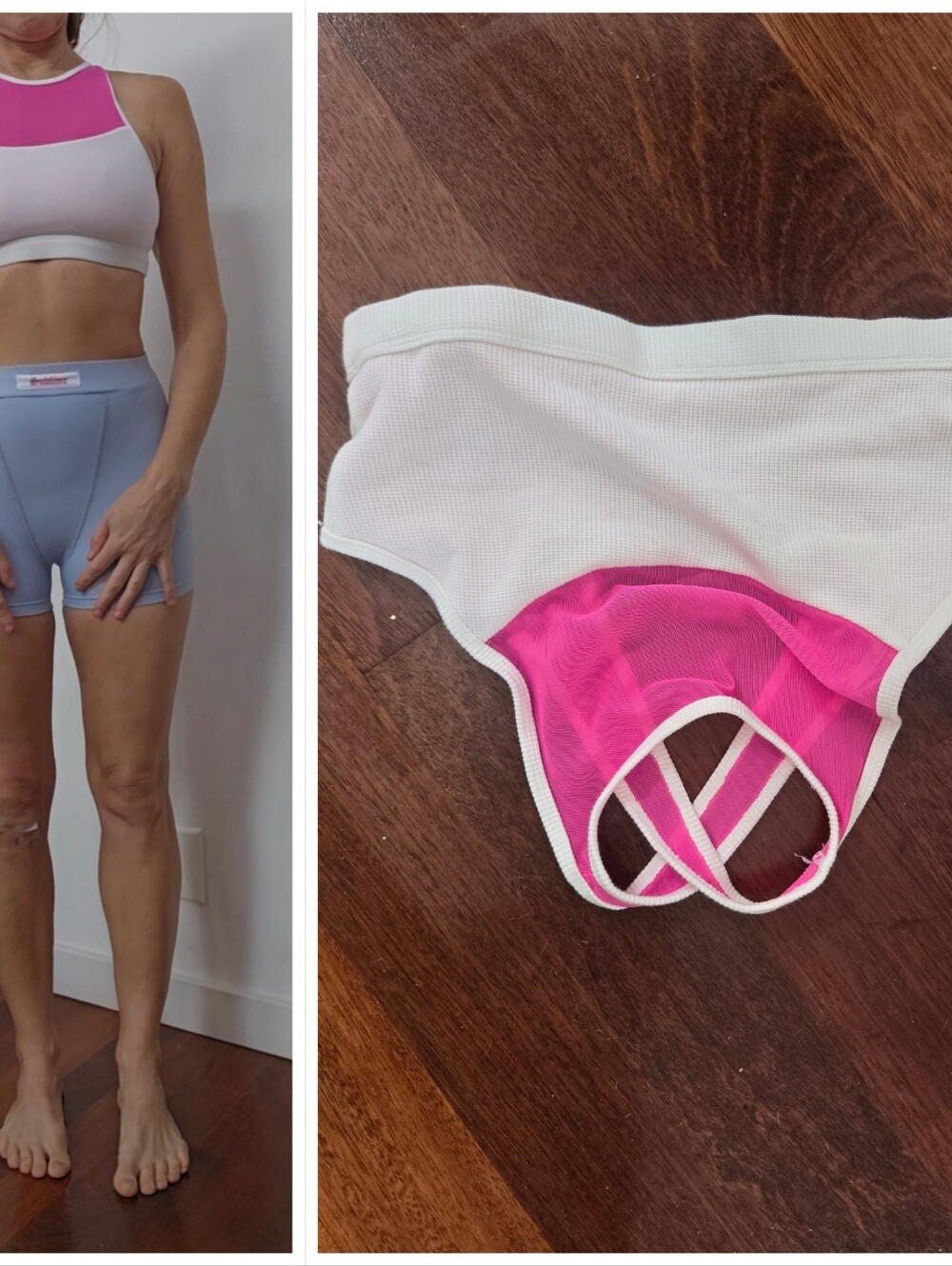 Nwot Magnlens photo SAMPLE Waffle White W Pink Mesh Sports Bra S